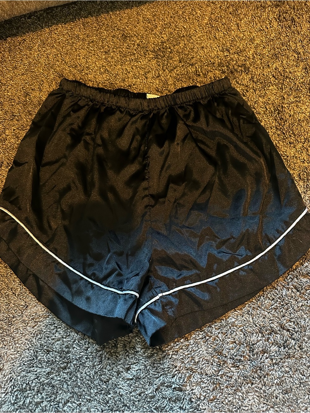 Target Black Satin Short Sleeve Pajama Set with White Piping - Picture 2 of 3